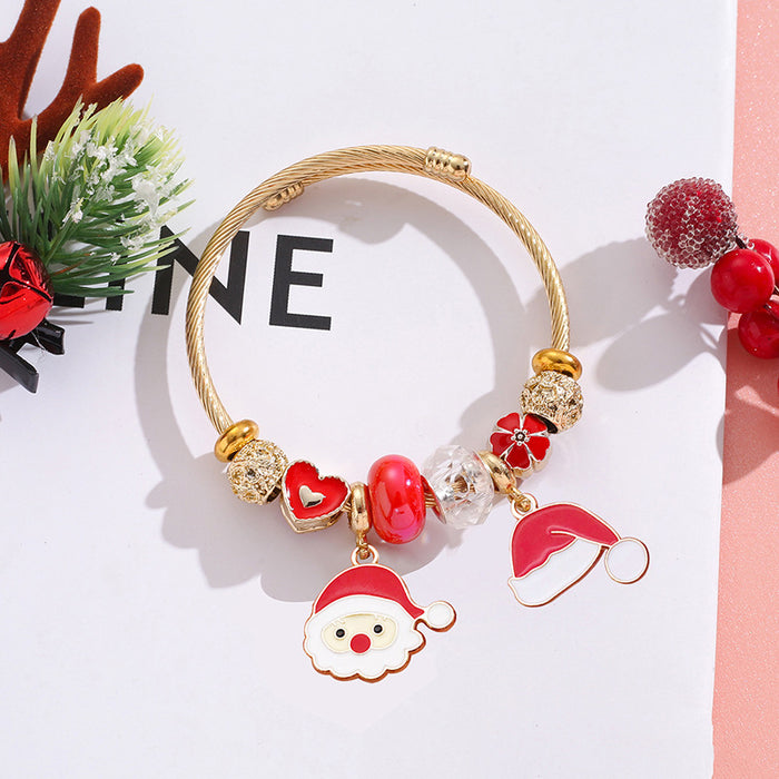 Wholesale Christmas  Reindeer Snowflake Beaded Bracelet Stainless Steel MOQ≥2
