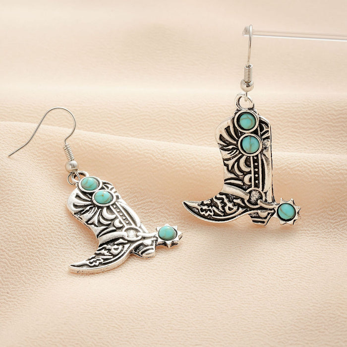 Wholesale Retro Turquoise Boots Shaped Earrings