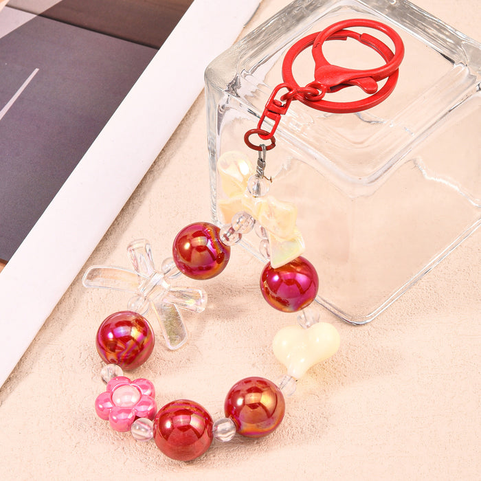 Wholesale Fresh Candy Color Plated Beaded Keychain Small Pendant Bow