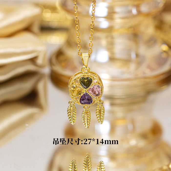 Wholesale Four-Leaf Clover Necklace Women' s Micro-Inlaid Gold Electroplated Pendant