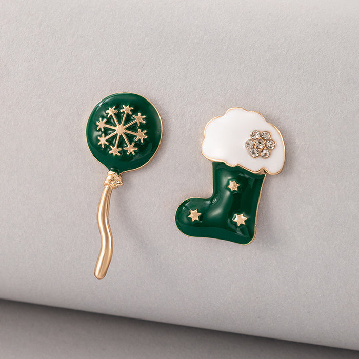 Wholesale Christmas Tree Earrings - Alloy Electroplated with Red Green Socks Reindeer Design - Fashion Accessory MOQ≥2