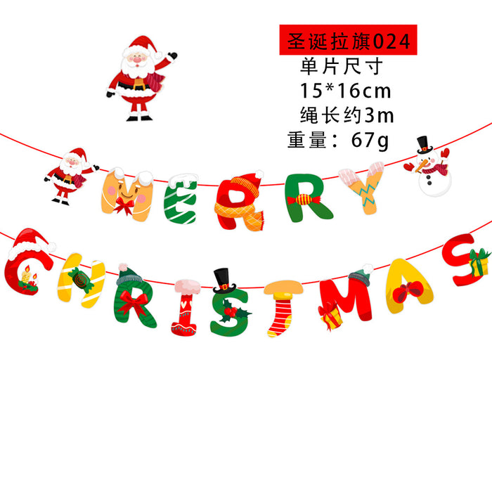 Wholesale Christmas Decorations Christmas Pull Flag Hanging Flag Holiday Banner Party Decoration Paper Cartoon Christmas Pull Flower String Flag