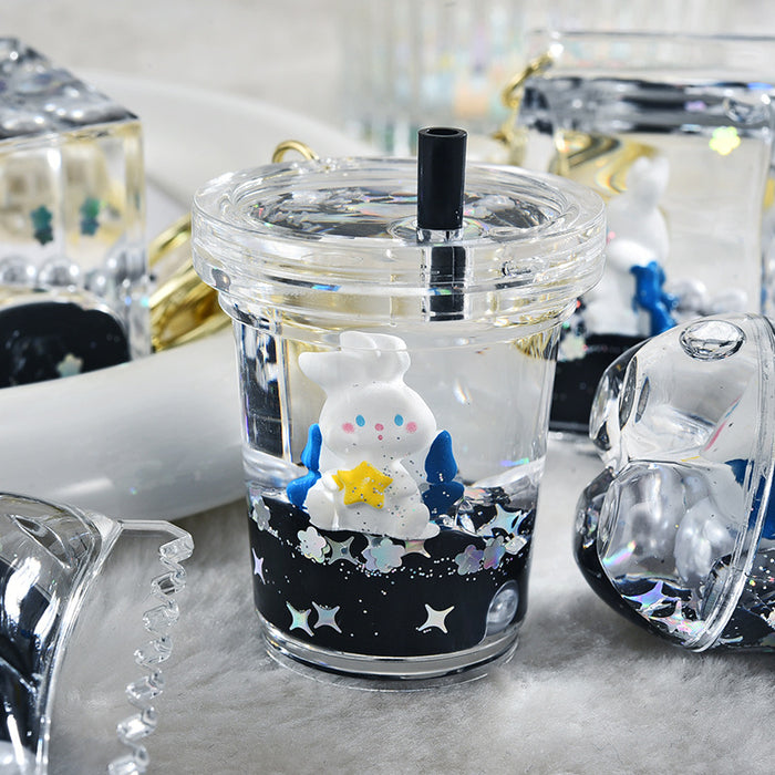 Wholesale Black and gold glitter bottle milk tea cup oil-filled acrylic keychain