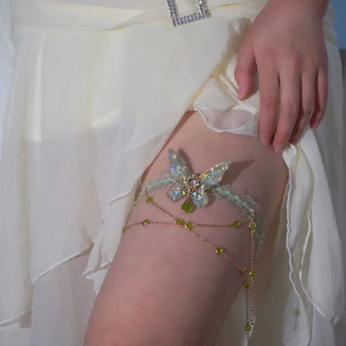 Wholesale Lace butterfly tassel leg chain, niche body chain, personalized accessory