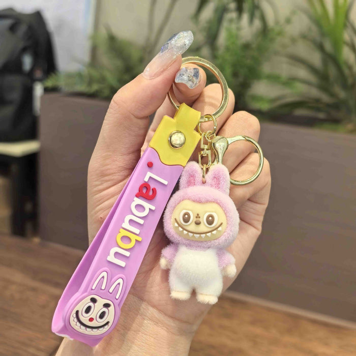Wholesale Cartoon flocking overalls pull cloth keychain little sheep new cute doll