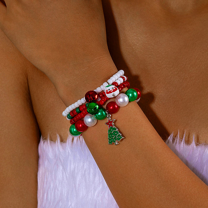 Wholesale Christmas Cute Bells Santa Reindeer Snowman Pendant Red Rope Bracelet Fashion Accessory Gift MOQ≥2