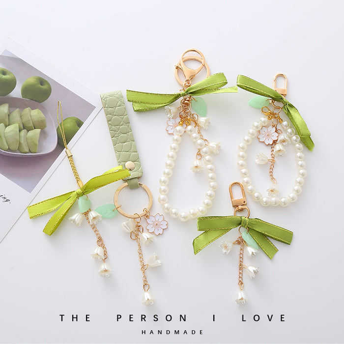 Wholesale Green Ribbon Mori Style Orchid Keychain Pendant for Stall Girls