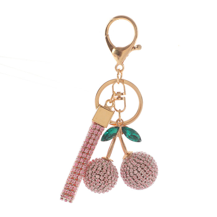 Wholesale alloy cherry key chainal rhinestone fruit key chain