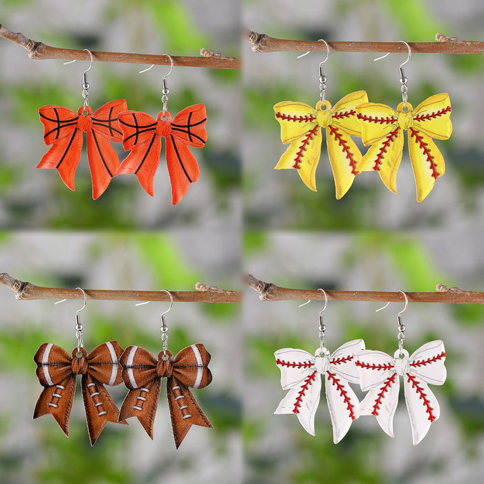 Wholesale Sporty bow pendant earrings for global events,  acrylic earrings for sports enthusiasts