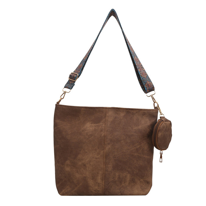 Wholesale Vintage Khaki PU Bucket Bag Large Street Trend Shoulder Crossbody Handbag