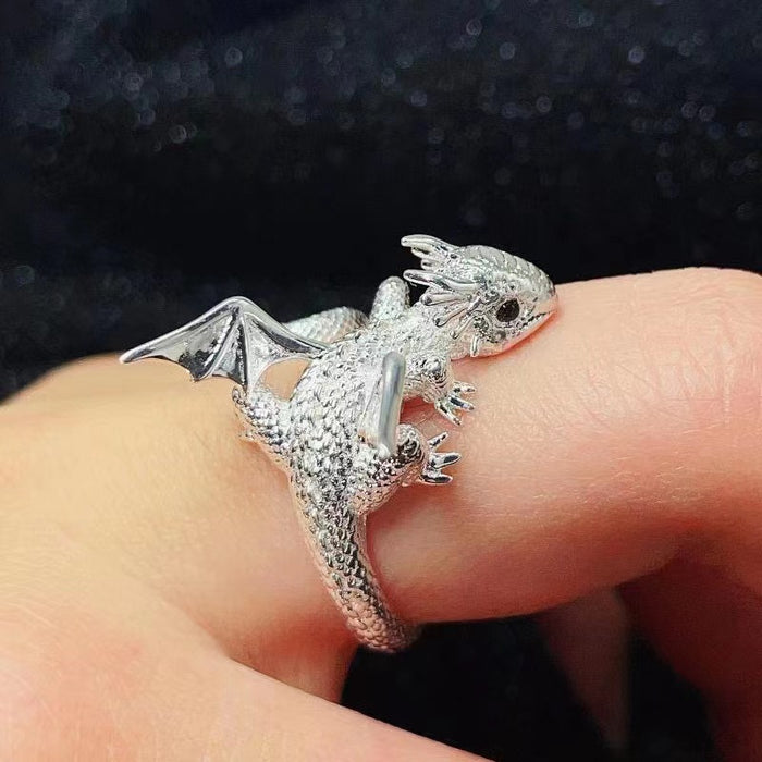 Wholesale Retro personality flying dragon shaped ring, niche design, cute ring, open index finger ring