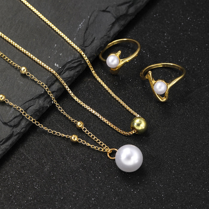 Wholesale Geometric Pearl Bead Ring Necklace