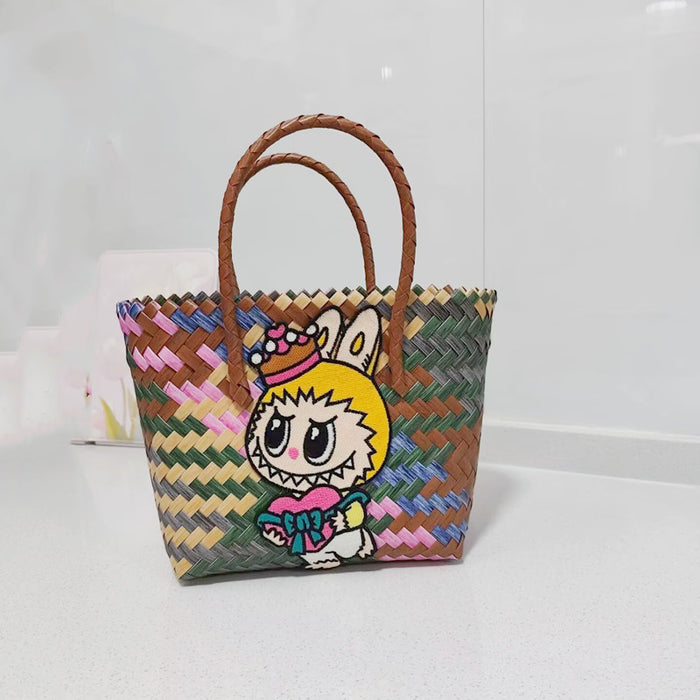Wholesale Woven Basket Bag Shoulder Hand Bag Cute Rattan Cloth Cartoon Woven Bag