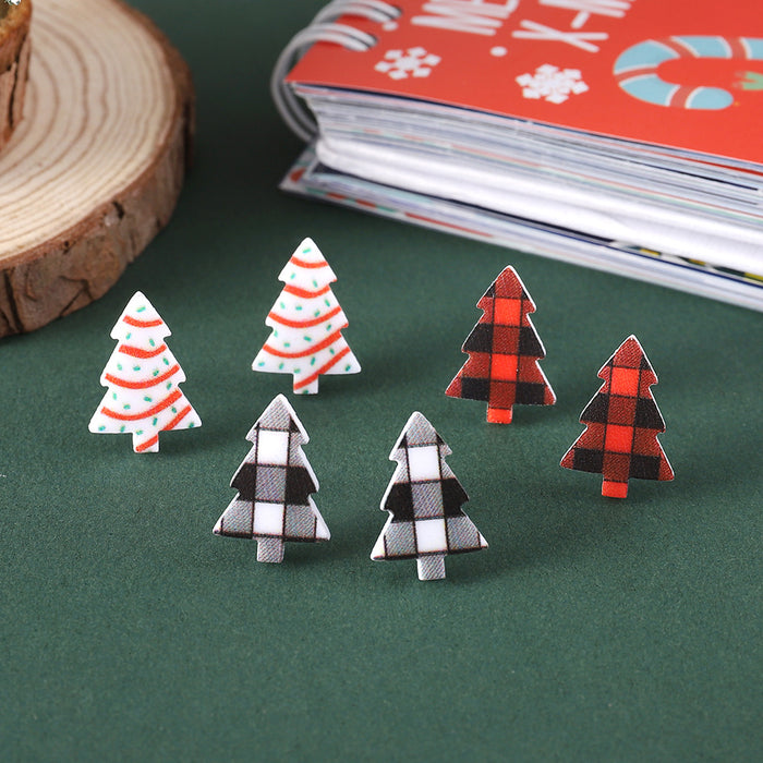 Wholesale Christmas Plaid Cake Christmas Tree Earrings suit Acrylic Earrings Christmas Earrings