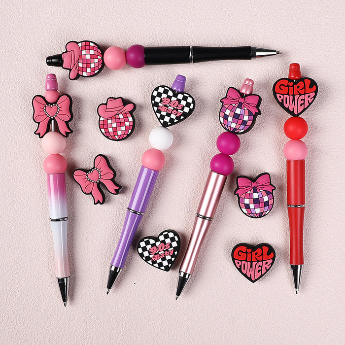 Wholesale 20pcs Bowknot silicone beads cute  jewelry DIY bracelet accessories checkered silicone beads