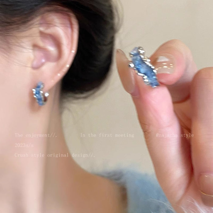 Wholesale Blue earrings for women, popular sweet and cool fashion earrings, niche design sense, high-end earrings