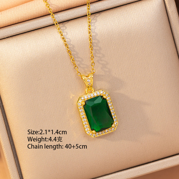 Wholesale Geometric Copper Inlaid Zircon Pendant Necklace Gold Plated Titanium Steel Layering Jewelry MOQ≥2