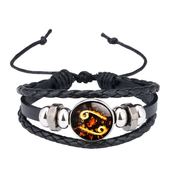 Wholesale 12 zodiac cowhide bracelet, personalized woven bracelet