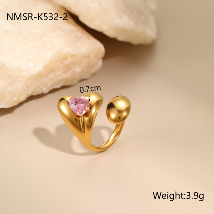 Wholesale Geometric pink zircon stainless steel ring