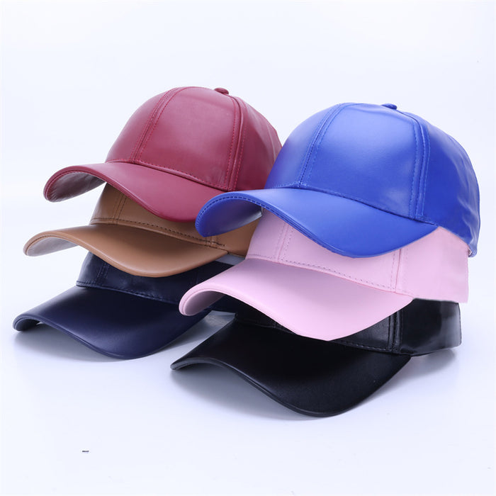 Wholesale Solid color leather baseball cap for outdoor casual men and women, couple sun shading baseball cap