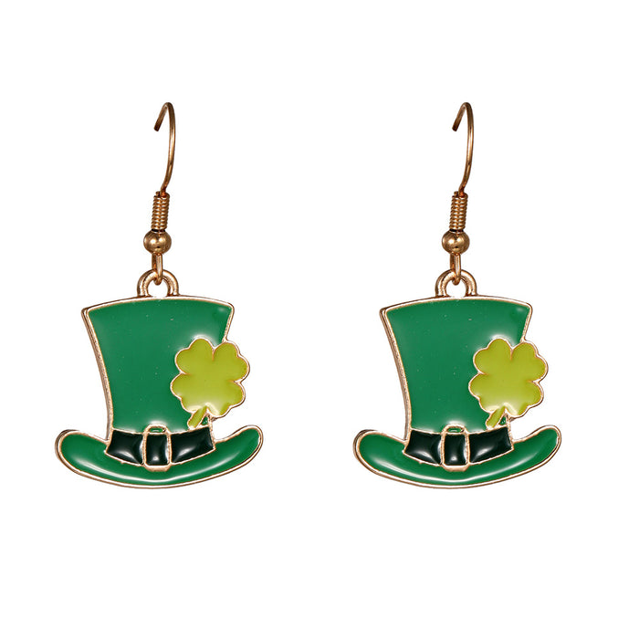 Wholesale Irish Festival Party Alloy Earrings Fashion St. Patrick's Day Shamrock Hat Earrings Women