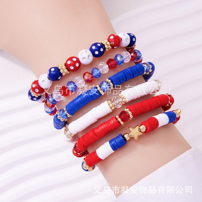 Wholesale Soft ceramic bracelet set, personalized alloy drip oil national flag pendant bracelet