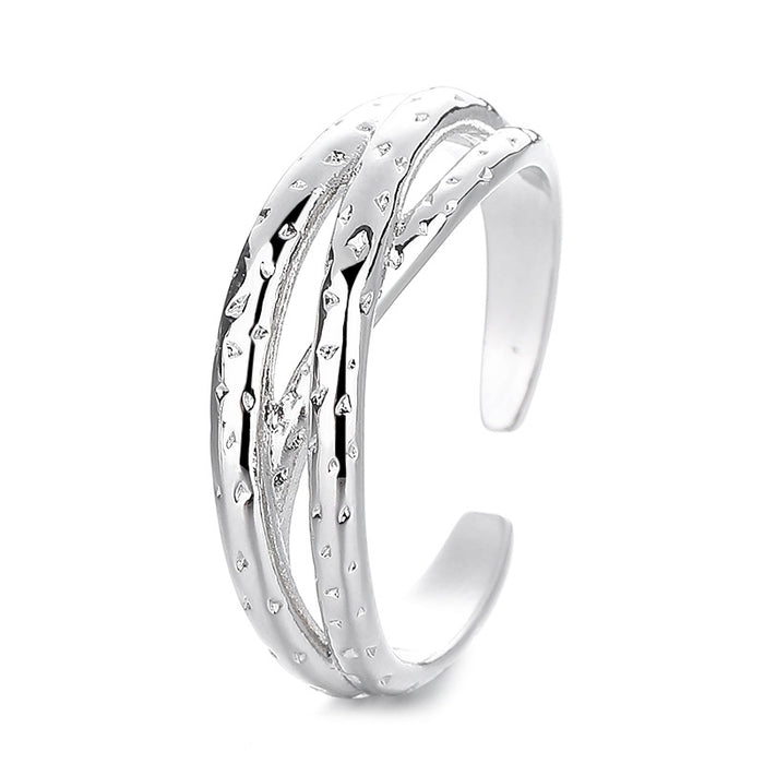 Wholesale New niche versatile open-end ring with fashionable and sparkling lines, staggered multi-layer winding, and crossed index finger ring