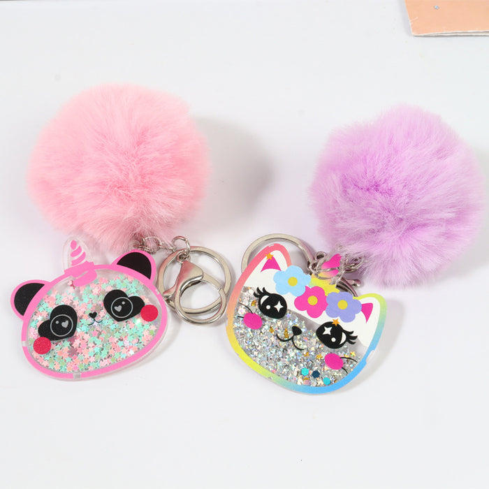 Wholesale Cat Panda Keychain Customized Anime Quicksand Cartoon Pendant Plush Pendant Factory Direct
