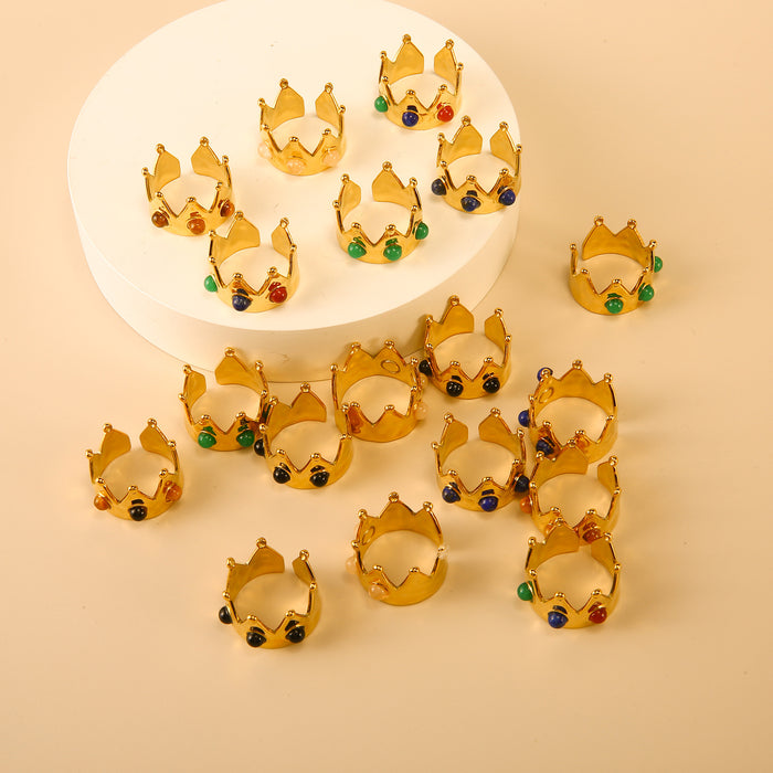 Wholesale Personalized New Product Crown Stainless Steel Ring with Natural Stone Premium Open End Ring Multi Color Wholesale