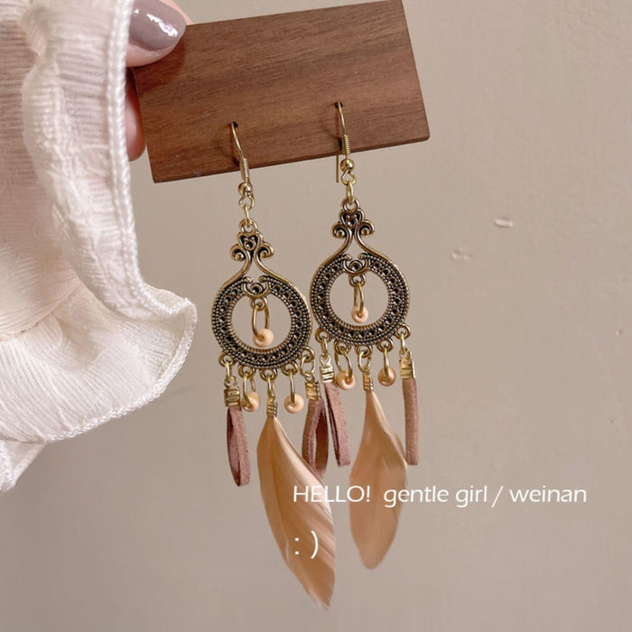 Wholesale Tassel ear hook silver earrings clip feather earrings