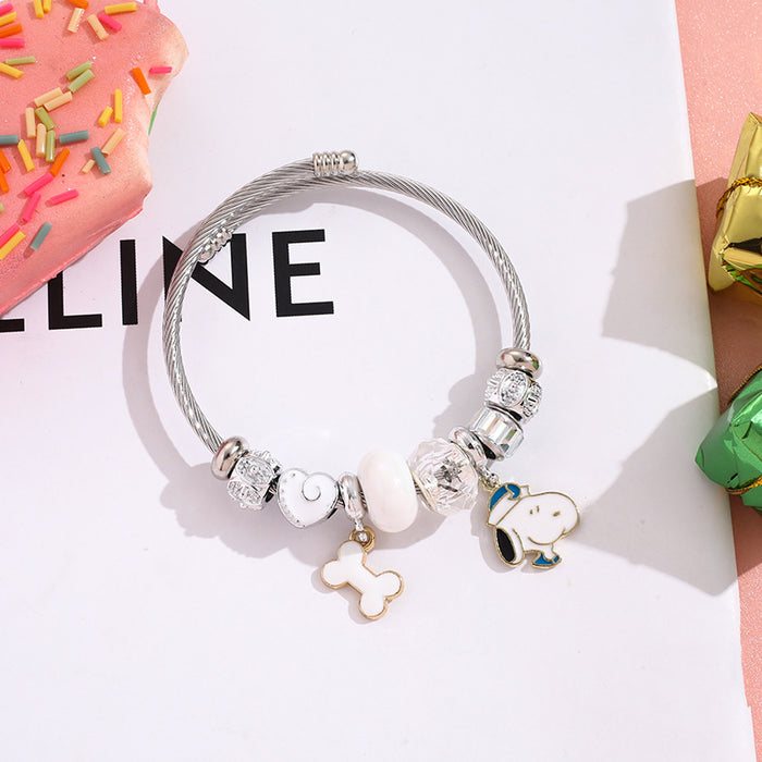 Wholesale Stainless Steel Bracelets cute cartoon beaded bracelet silver open bangle Charms Bracelets