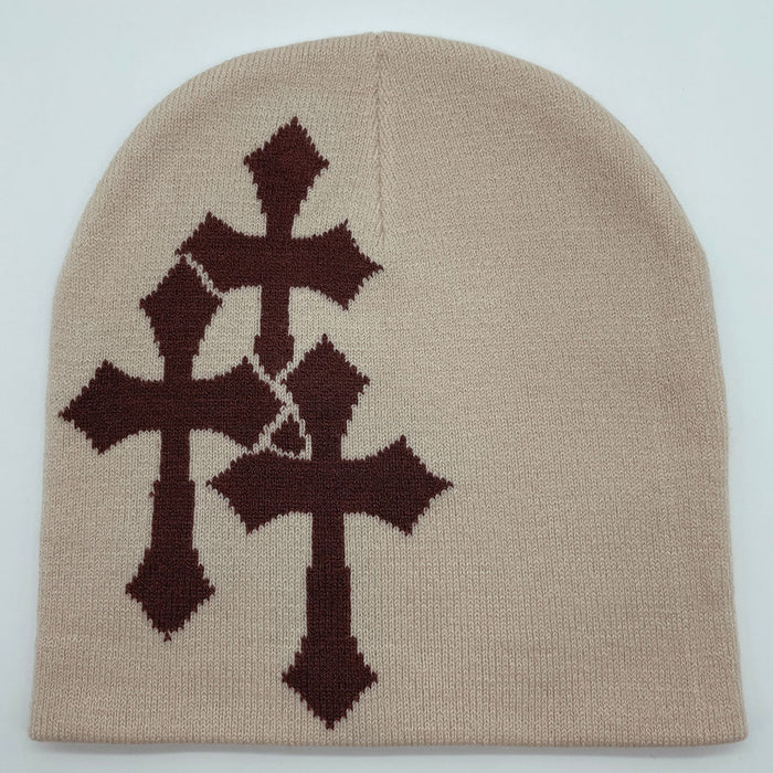 Wholesale Acrylic Cross Jacquard Yarn Knitted Hat JDC-FH-Mingw004