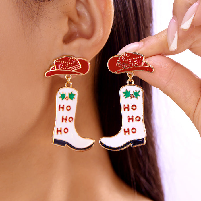 Wholesale Christmas red and green snowflake snowman earrings for women creative simple colorful bell tassel earrings