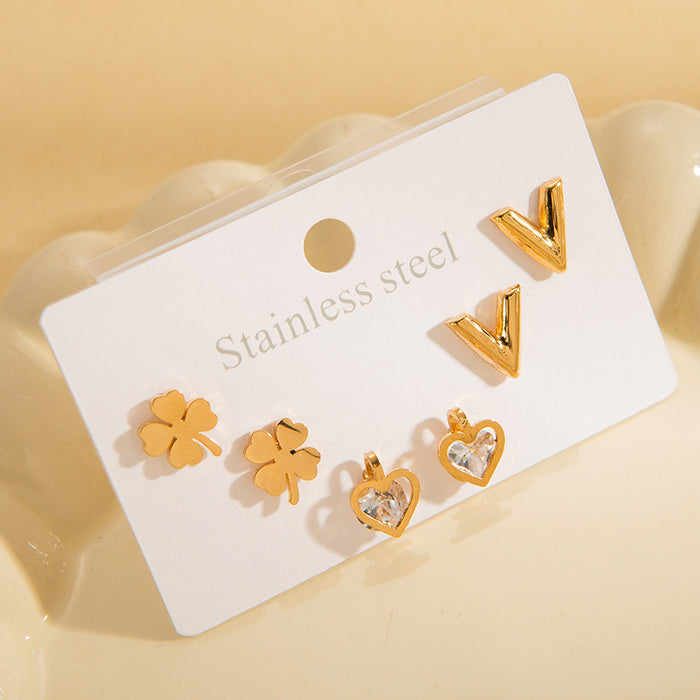Wholesale Stainless Steel Pearl Heart Flower Earrings Set