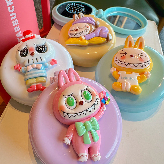 Wholesale Cartoon Monster Folding Mirror Children' s Portable Comb Dual-Use Mini Air Cushion Comb Cosmetic Mirror