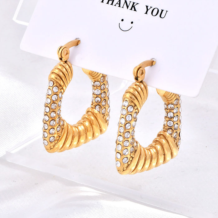 Wholesale 18K Gold Stainless Steel Cubic Zirconia Jewelry Geometric Trapezoid Earrings