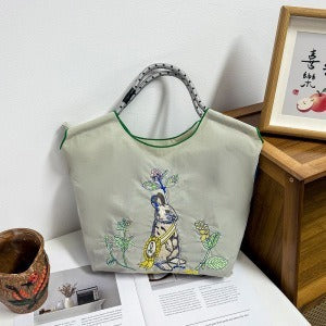 Wholesale Zippered Embroidered Shoulder Bag Waterproof Nylon Messenger Bag Handheld Canvas Bag