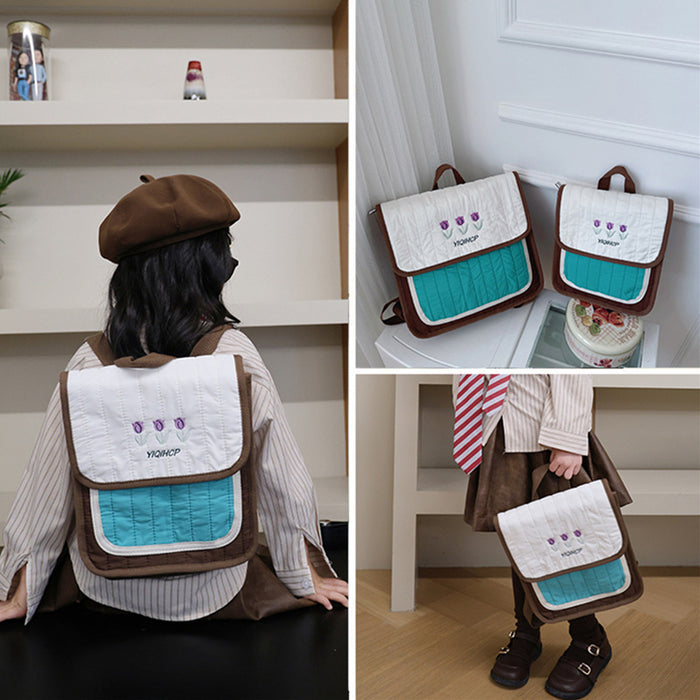 Wholesale Children's backpack with Western style tulip flower embroidery street photography backpack
