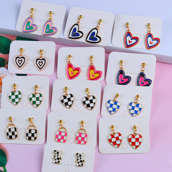 Wholesale  Valentine' s Day Love Checkerboard Bag Earrings Earrings Fashion Casual Personalized Ear Bean Ear Jewelry