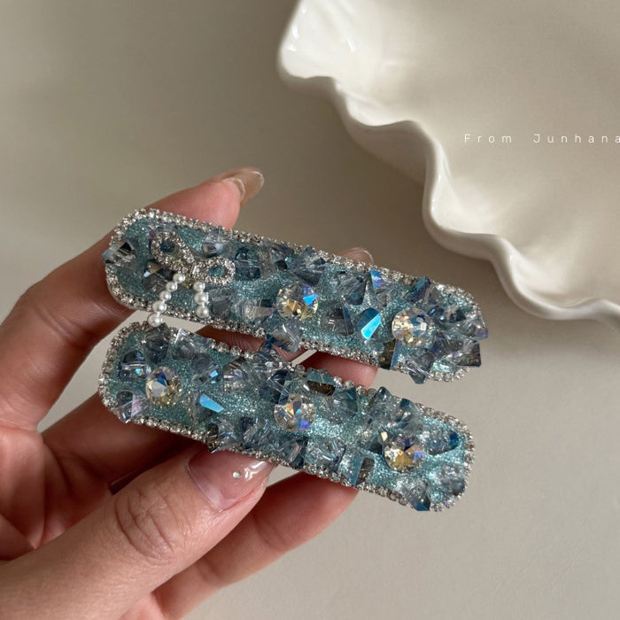 Wholesale Blue Full Diamond Hair Clip Elegant Bangs Clip Women's Side Clip Hair Accessories