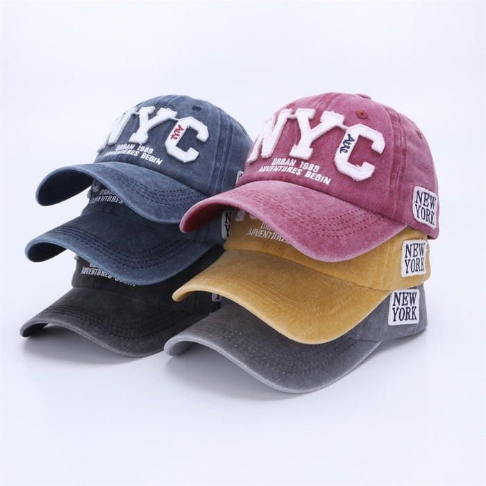 Wholesale Washed embroidered duckbill cap, baseball cap, adhesive fabric, three-dimensional embroidered duckbill cap, curved brim, versatile shade design