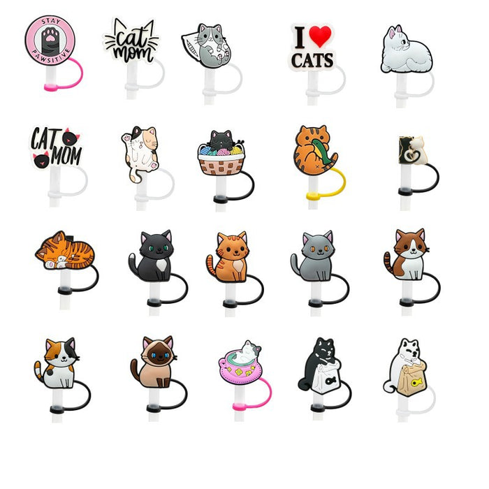 Wholesale New Cat Animal Straw Cover 10MM Straw Cap Silicone Dust Stopper Cute Anime Party Straw Decoration