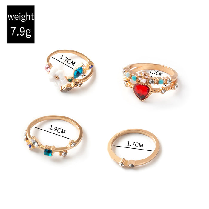 Wholesale Fashion opening gold-plated flower 4-piece ring set for women's jewelry