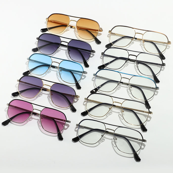 Wholesale New anti blue light sunglasses with high-end feel, multi-color double beam sunglasses, fashionable metal optical frame