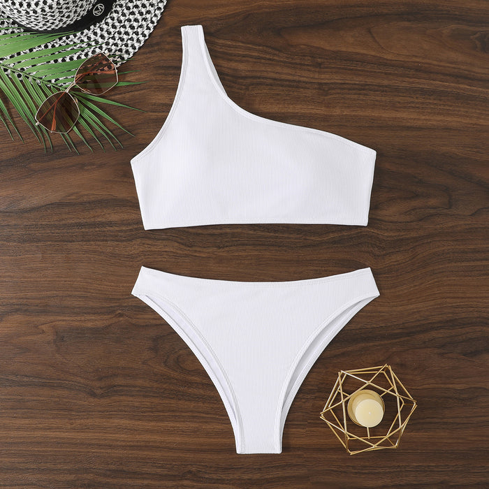 Wholesale Swimsuit Single Shoulder Split Bikini Solid Color Pit Bar Beach Swimsuit Female