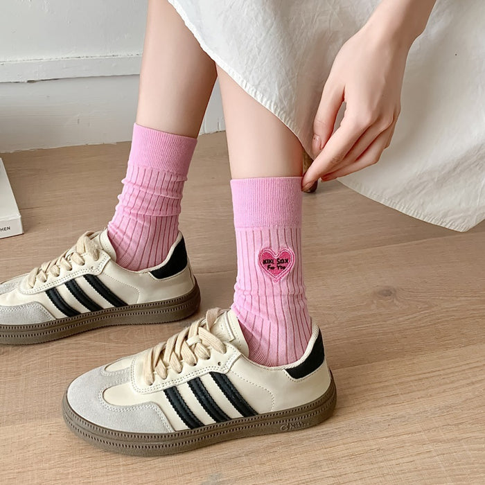Wholesale Love Embroidered Socks for Children Spring/Summer New Style Thin Cotton Women's Middle Tube Women's Socks