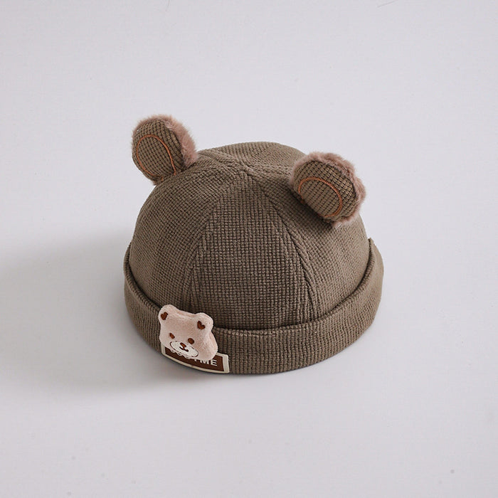 Wholesale Cartoon bear head in autumn and winter knitted thick children' s brimless duck tongue hat bear ears