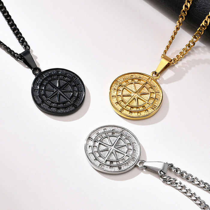 Wholesale Compass travel nautical pendant double chain hip-hop fashion accessories