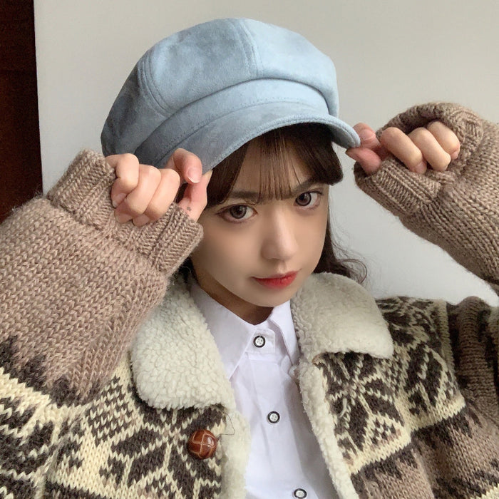 Wholesale Suede hat duck tongue octagonal hat retro beret painter hat man