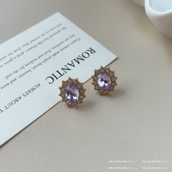Wholesale Retro purple imitation diamond necklace earrings exaggerated personality collarbone chain